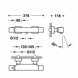 Термостатичний змішувач для ванни та душу Tres Cuadro Exclusive з ручним душем сталь 507174039