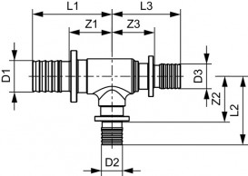 Тройник 90° редукционный Tece TECEflex 20х20х16 бронза 710604