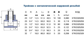 Тройник Ekoplastik с металлической наружной резьбой 32х¾'' полипропилен/латунь STKE03225X