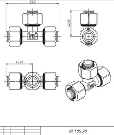 Тройник обжимной Fado Compress 20х20х20 никелированная латунь RFT05
