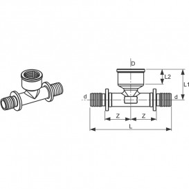 Трійник Tece TECEflex 90° з внутрішнім різьбленням 63хRp1х63 латунь 709563