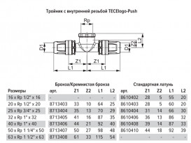 Трійник TECE TECElogo-Push з внутрішнім різьбленням 20xRp 1/2''x20 латунь/PPSU 8610403
