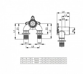 Трійник кутовий з настінним кріпленням TECE TECEflex 20х1 / 2х16 закруглений бронза 708607