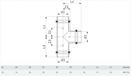 Трійник Viega Prestabo 1118 22х18х22 нелегована сталь 558703