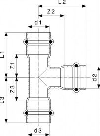 Трійник Viega Sanpress Inox G 0218 з SC-Contur d42хd28хd42 нержавіюча сталь 486600