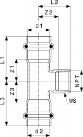Тройник Viega SeaPress 0317.5 42х¾NPTх42 сплав CuNiFe 90/10 461089