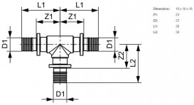 Тройной резьбовой фитинг TECE TECEflex 90° равнопроходной 16х16х16 латунь 760016