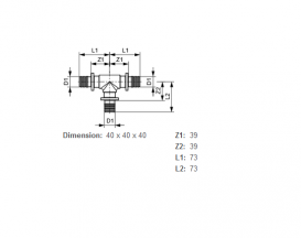 Потрійний різьбовій фітінг TECE TECEflex 90 ° равнопроходной 40х40х40 латунь 760040