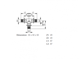Потрійний різьбовій фітінг TECE TECEflex 90 ° равнопроходной 50х50х50 бронза 710150