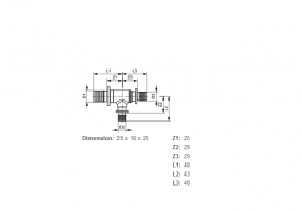 Потрійний різьбовій фітінг TECE TECEflex 90 ° редукційний 25х16х25 латунь 760514