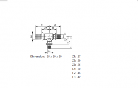 Потрійний різьбовій фітінг TECE TECEflex 90 ° редукційний 25х20 (18) х20 (18) латунь 760522