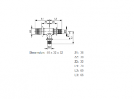 Потрійний різьбовій фітінг TECE TECEflex 90 ° редукційний 40х32х32 латунь 760525