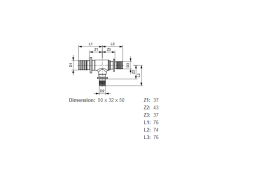 Потрійний різьбовій фітінг TECE TECEflex 90 ° редукційний 50х32х50 латунь 760526