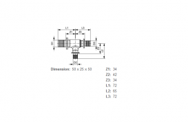 Потрійний різьбовій фітінг TECE TECEflex 90 ° редукційний 50х25х50 латунь 760534