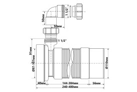 Труба растяжная для унитаза McAlpine L 240-480 мм с боковым отводом 40 мм полипропилен белый WC-F23PD