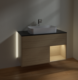 Тумба под раковину Villeroy & Boch Finion 100х50,1 см с подсветкой МДФ шпон дуба/стекло черное матовое G252PCPC