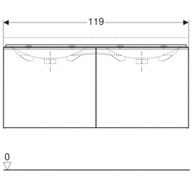 Тумба для двойной раковины Geberit Acanto с двумя выдвижными ящиками и сифоном ДСП лава матовый/глянцевое стекло 500.613.JK.2