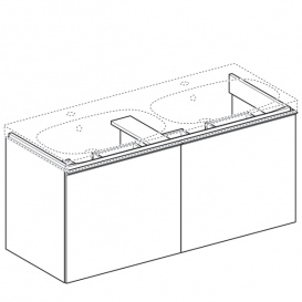 Тумба для подвійної раковини Geberit Acanto з двома висувними ящиками і сифоном ДСП чорний матовий/глянцеве скло 500.613.16.1