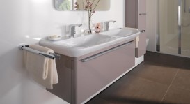 Тумба для подвійної раковини Geberit myDay з одним висувним ящиком ДСП сіро-коричневий/високоглянцеве покриття 824131000