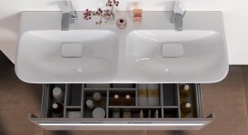 Тумба для подвійної раковини Geberit myDay з одним висувним ящиком ДСП сіро-коричневий/високоглянцеве покриття 824131000