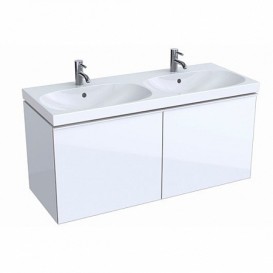 Тумба для подвійної раковини Geberit Acanto з двома висувними ящиками і сифоном ДСП білий/глянцеве скло 500.613.01.2