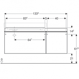Тумба для раковини Geberit Citterio з двома висувними ящиками і полицею праворуч ДСП бежеве глянцеве скло/бежевий дуб 500.567.JI.1