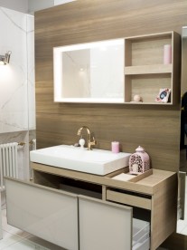 Тумба для раковини Geberit Citterio з двома висувними ящиками і полицею праворуч ДСП бежеве глянцеве скло/бежевий дуб 500.567.JI.1