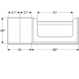 Тумба для раковини Geberit Citterio з двома висувними ящиками і полицею зліва ДСП чорне глянцеве скло/сіро-коричневий дуб 500.568.JJ.1