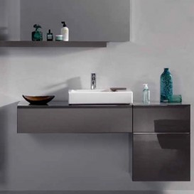 Тумба для раковины Geberit iCon с одним выдвижным ящиком и полкой слева ДСП платиновый/высокоглянцевое покрытие 840592000