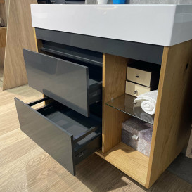 Тумба Fancy Marble Trinidat 80х50 см с раковиной Shelly шпон серый/дерево 11908012200