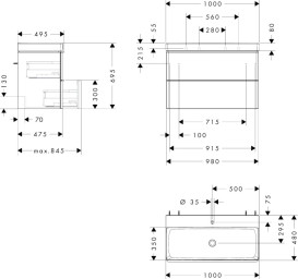 Тумба Hansgrohe Xelu Q із раковиною 100х48 см МДФ натуральний дуб 54385000