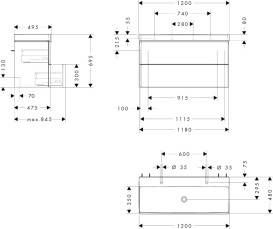 Тумба Hansgrohe Xelu Q із раковиною 120х48 см МДФ білий глянсовий 54386000