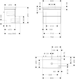 Тумба Hansgrohe Xelu Q с раковиной 80х48 см полка справа МДФ белый глянцевый 54380000