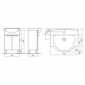 Тумба Koło Freja 50,6x67,1x32,6 см с раковиной 55х46 см белый глянец L79004000