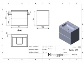 Тумба Miraggio Natura с раковиной Della 600 МДФ/ДСП белый мат 8814794