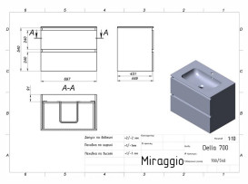 Тумба Miraggio Natura с раковиной Della 700 МДФ/ДСП белый мат 8814795