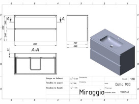 Тумба Miraggio Natura із раковиною Della 900 МДФ/ДСП білий мат 8814800