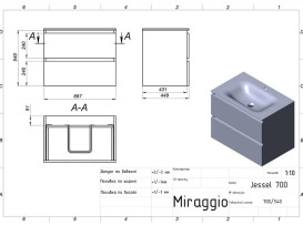 Тумба Miraggio Natura із раковиною Jessel 700 МДФ/ДСП білий мат 8814833