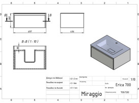 Тумба Miraggio Uno с раковиной Erica 700 МДФ белый глянцевый 8815011