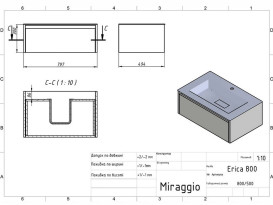 Тумба Miraggio Uno с раковиной Erica 800 МДФ голубой 8815018