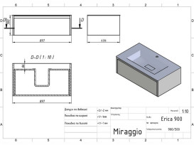 Тумба Miraggio Uno с раковиной Erica 900 МДФ белый глянцевый 8815013