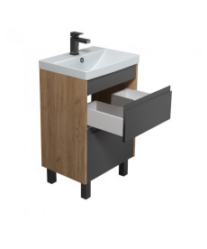 Тумба Мойдодыр Jessy 50-U с раковиной Sempre ДСП/МДФ графит матовый/дуб крафт 00-0008525