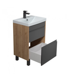 Тумба Мойдодыр Jessy 50-U с раковиной Sempre ДСП/МДФ графит матовый/дуб крафт 00-0008525
