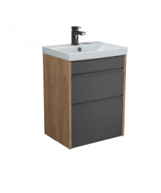 Тумба Мойдодыр Jessy 50-U с раковиной Sempre ДСП/МДФ графит матовый/дуб крафт 00-0008525