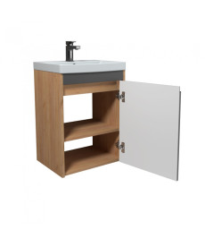 Тумба Мойдодыр Olive 50-U с раковиной Sempre ДСП/МДФ графит матовый/дуб крафт 00-0008273