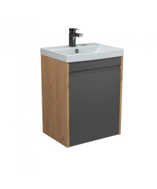 Тумба Мойдодыр Olive 50-U с раковиной Sempre ДСП/МДФ графит матовый/дуб крафт 00-0008273