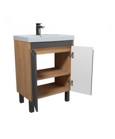 Тумба Мойдодыр Olive 60-U с раковиной Sempre ДСП/МДФ графит матовый/дуб крафт 00-0008274