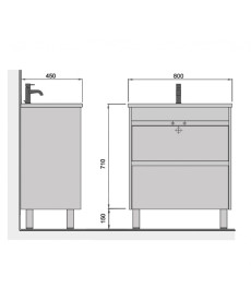 Тумба Мойдодыр Polo Loft 80-U с раковиной Cosmo ДСП бетон/белый глянец 00-0008082