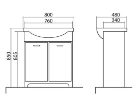 Тумба для підлоги Аквародос Класик 2019 80 см з раковиною New Klasik ДСП/МДФ білий АР000040323