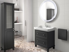 Тумба напольная ДСП/ДВП 80х50 темно-серый сатин с раковиной для ванной Roca Carmen керамика белый A851369417